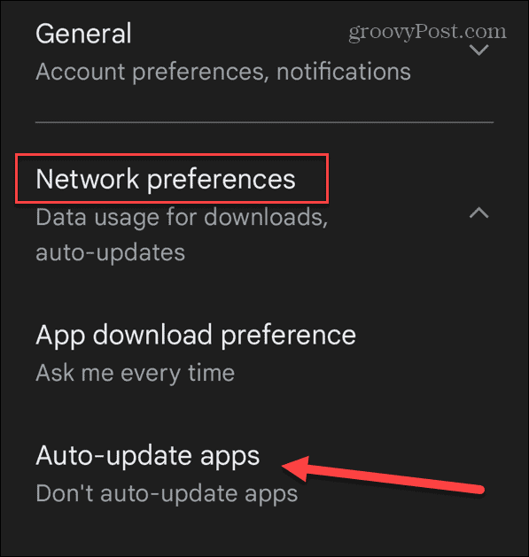 network preferences