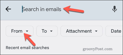 Searching for Gmail emails by email in the mobile app