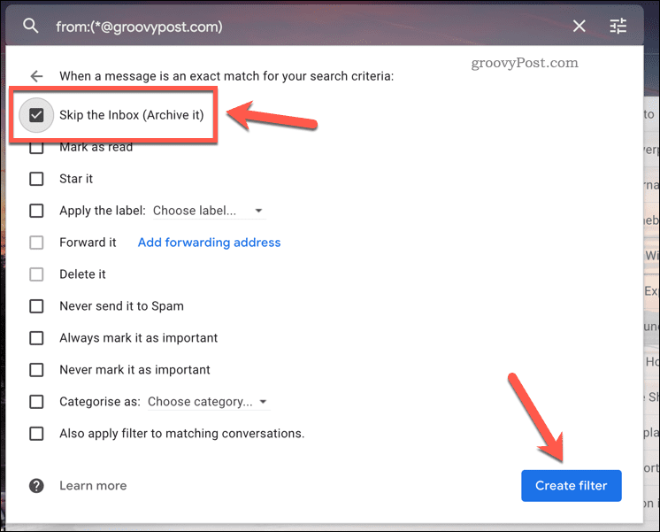 Skipping a Gmail filter rule