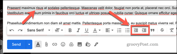Indent buttons in Gmail
