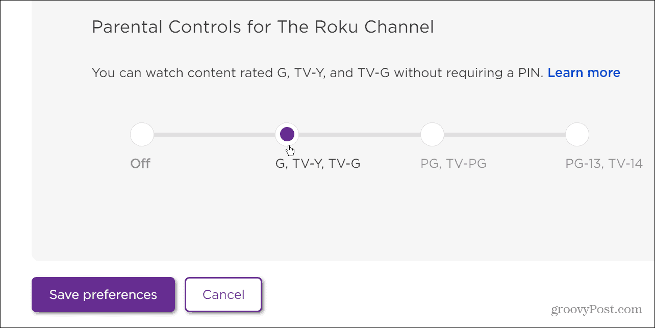 Roku parental controls for YouTube Channel