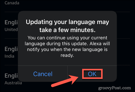 alexa confirm language update