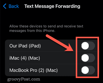 iphone message forwarding off