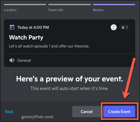 Confirming a new Discord event