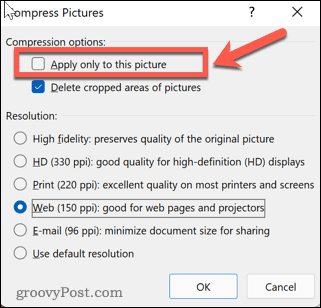 Applying Excel compression to pictures