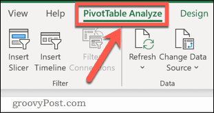 Pivot table tab in Excel