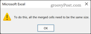 excel merged cells error