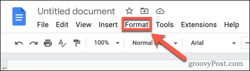 Open the format menu in Google Docs