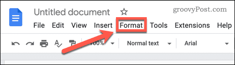Open the Format menu in Google Docs