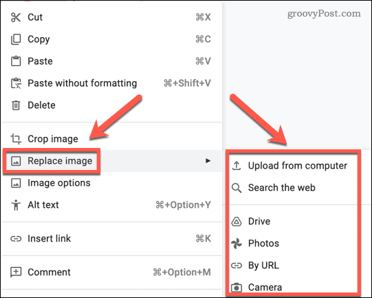 Replace an image in Google Docs