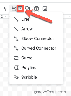 Selecting a line tool in Google Docs