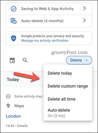 Deleting Google Maps search history in the Google Maps app