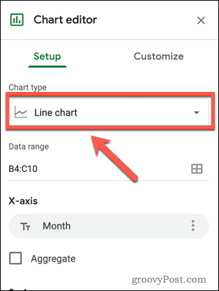 Selecting a chart type in Google Sheets