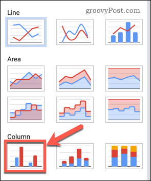 Selecting a column chart in Google Sheets