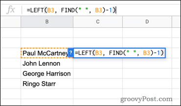 Using the LEFT function in Google Sheets