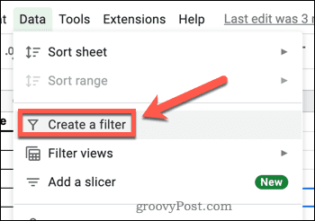 Creating a filter in Google Sheets