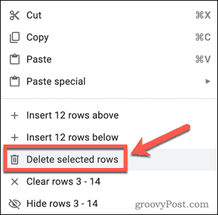 Delete selected rows in Google Sheets
