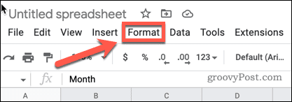 Opening the format menu in Google Sheets