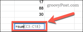 An example of a formula suggestion in Google Sheets