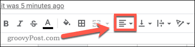 Selecting the horizontal align tool in Google Sheets
