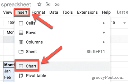 Inserting a chart in Google Sheets