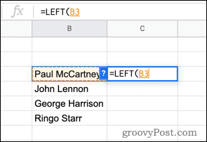 Using the LEFT function in Google Sheets