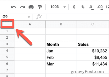 Select all in Google Sheets