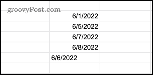 Example of text date values in Google Sheets