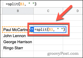 Using the SPLIT function in Google Sheets