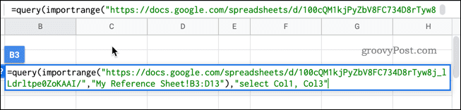 query columns in google sheets