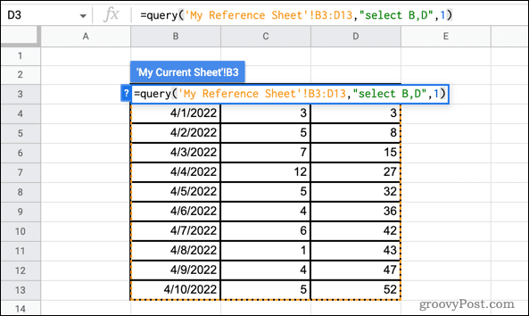 query formula in google sheets