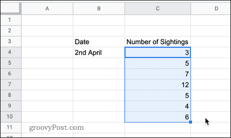 fill down in google sheets