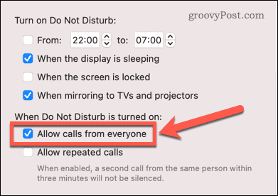 allow calls in dnd mac