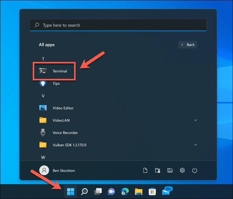 Open the terminal on Windows 11