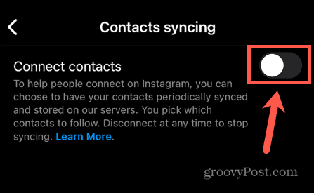 instagram contacts syncing off