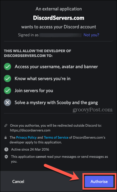 authorize discord server list