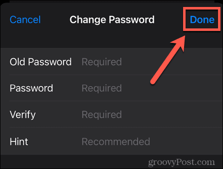 iphone change password done