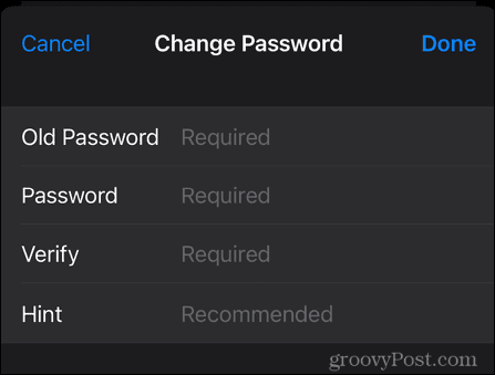 iphone change notes password