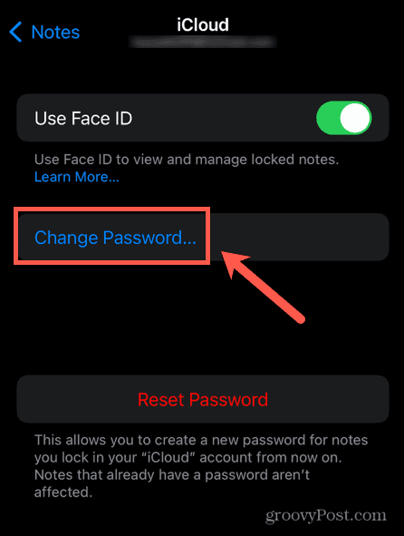 iphone change notes password