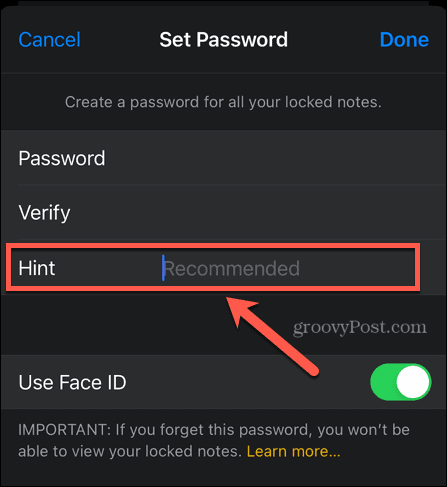 iphone enter password hint