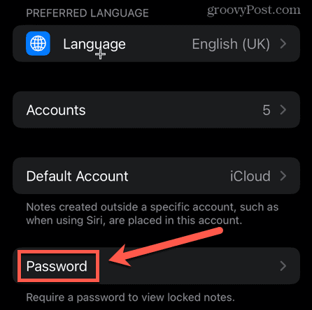 iphone notes settings password