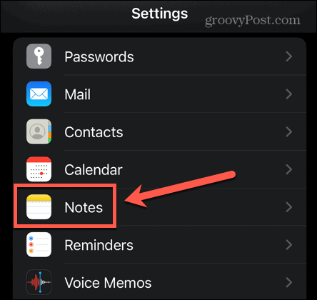 iphone notes settings