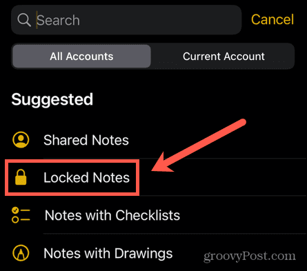 iphone search locked notes