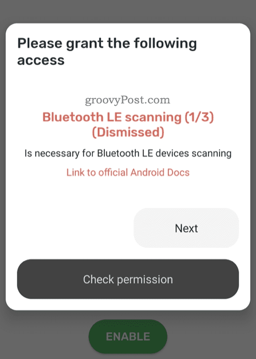 Granting permissions to the MaterialPods app on Android
