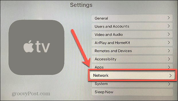 apple tv network menu