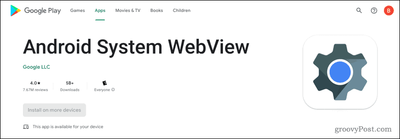 Android System WebView in Google Play Store
