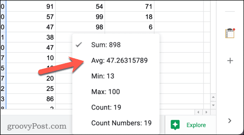 See quick averages in Google Sheets