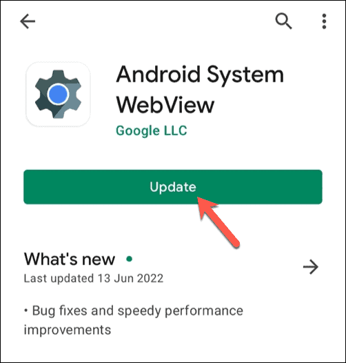 Updating Android System WebView in the Google Play Store