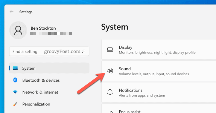 Open Sound settings on Windows 11