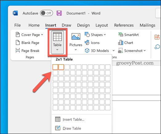 Insert a table in Word